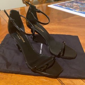 YSL Opyum Heels/Sandles. Size 38 Italian. Shiny jet black style